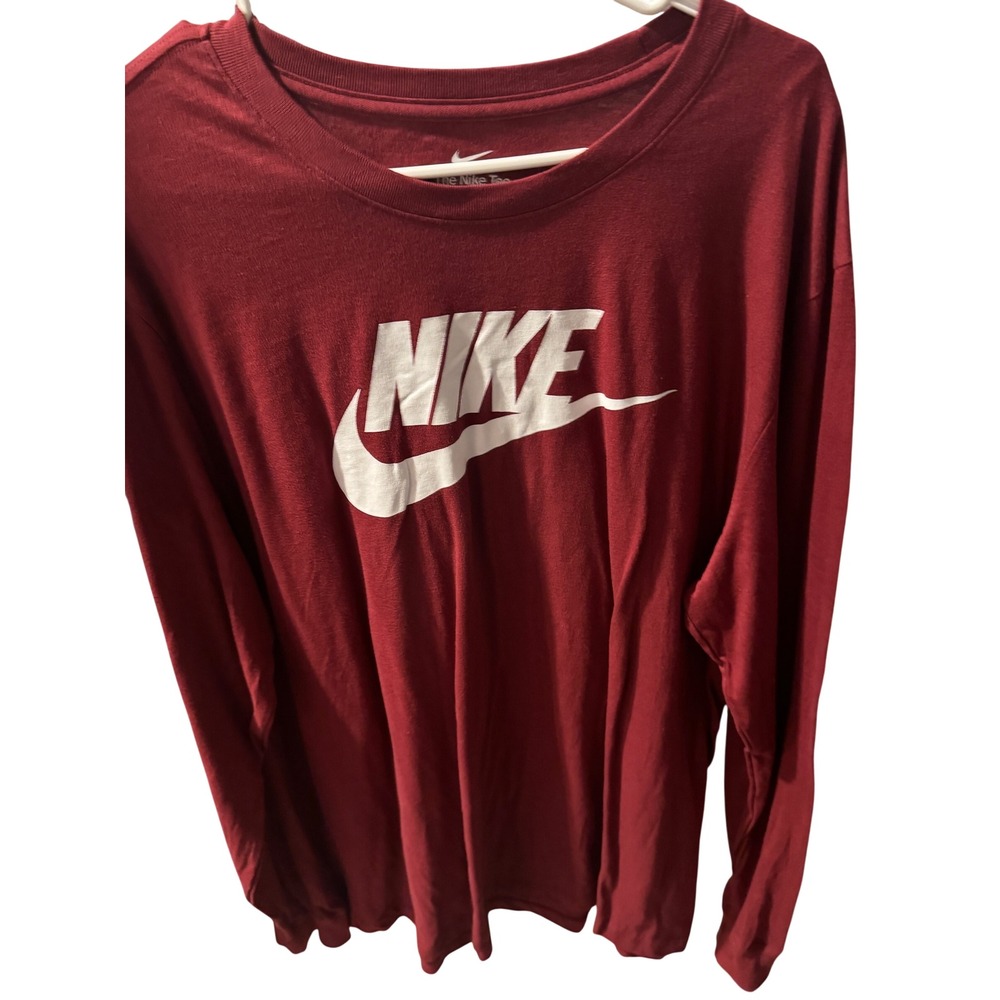 Nike Mens Long Sleeve Futura Logo Graphic Tee Maroon Red XL
